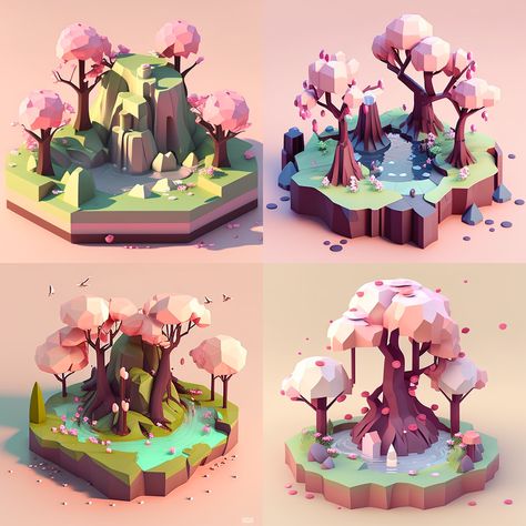 Low Poly Video Game Art, Low Poly Forest Environment, Low Poly Japanese, Blender Low Poly Environment, 3d Low Poly Environment, Low Poly Blender Ideas, Low Poly Art 3d, Low Poly Game Assets, Low Poly Game Art