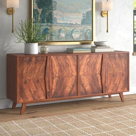 Media Credenza, Retro Rooms, Door Accent Cabinet, Chevron Patterns, Cord Management, Accent Doors, Coast To Coast, Accent Cabinet, Wood Dust