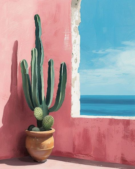 Art Inspired By Nature, Cactus Painting Acrylic, Pastel Colors Painting, Paintings Ideas Easy, Pintura A Guache, Cactus Landscape, Mexico Landscape, Succulent Painting, Cactus Painting