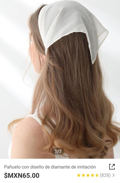 Hats And Hair Accessories, White Hair Bandana, Cottage Core Hair Bangs, Handkerchief Hairstyles, Moños Aesthetic, White Hair Scarf, White Hair Band, White Head Scarf, White Headscarf