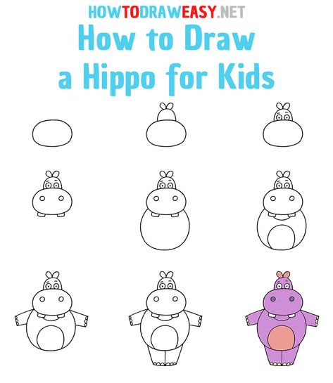 How to Draw a Hippo Step by Step #Hippo #HippoDrawing #EasyHippoDrawing #CartoonHippoDrawing #Hippopotamus #HippopotamusDrawing #CartoonHippopotamusDrawing #CartoonHippopotamus #HippopotamusDrawingTutorial #HippopotamusHead #HippoHeadDrawing How To Draw A Hippo Easy, Hippo Drawing Simple, Hippopotamus Drawing, Subbing Ideas, Hippo Drawing, Art Scribble, Elementary Drawing, Cartoon Hippo, Directed Drawing