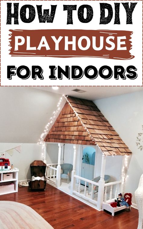 How To DIY Playhouse For Indoors (Step-by-Step Guide & Reveal) Diy Playhouse Indoor, Inside Playhouse Ideas, Closet Playhouse, Kids Playhouse Interior, Big Playhouses, Inside Playhouse, Play Houses Diy, Outdoor Playhouse Ideas, Playhouse Indoor