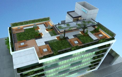 Lo que viene. En la terraza habrá una “plaza aérea” con césped y árboles. La… Modern Salon Decor, Roof Landscape, Site Analysis Architecture, Green Terrace, Decor Salon, Rooftop Terrace Design, Rooftop Design, Clinic Interior Design, Conceptual Architecture