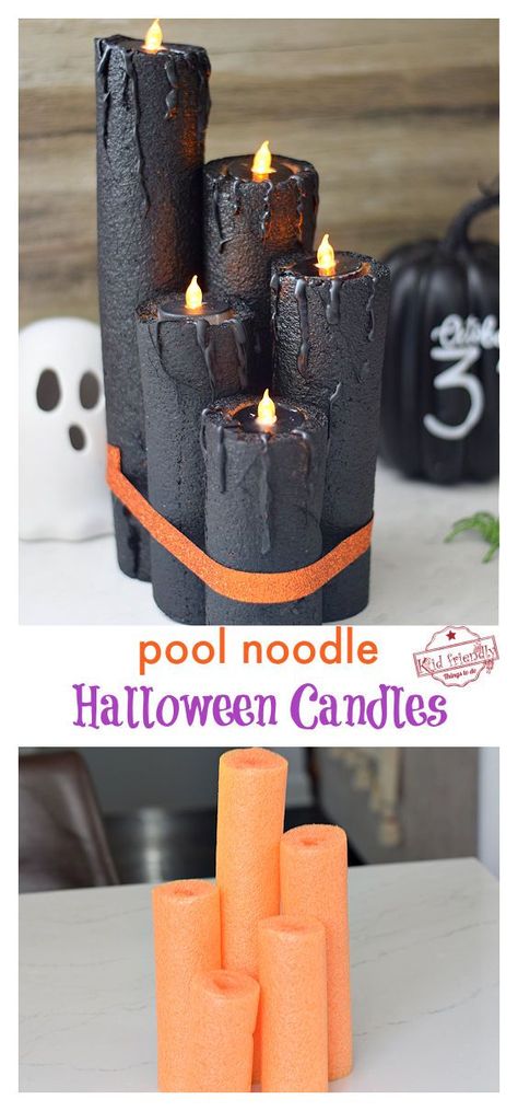 Pool Noodles Candles Halloween, Dollar Tree Pool Noodle Halloween Candles, Halloween Candles Out Of Pool Noodles, Halloween Noodle Candles, Diy Halloween Candles Pool Noodles, Halloween Noodles Food, Foam Noodle Halloween Candles, Candles Made Out Of Pool Noodles, Candles Out Of Pool Noodles