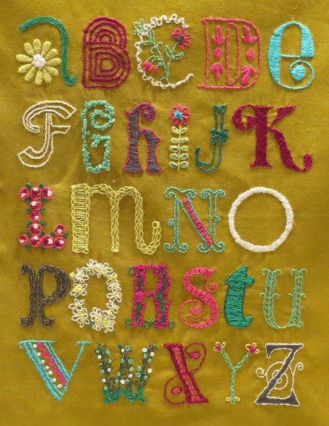 Hand Embroidery Letters, Embroidered Alphabet, Textile Art Embroidery, Embroidery Alphabet, Treasure Hunter, Embroidery Letters, Hand Work Embroidery, Pola Sulam, Art Embroidery