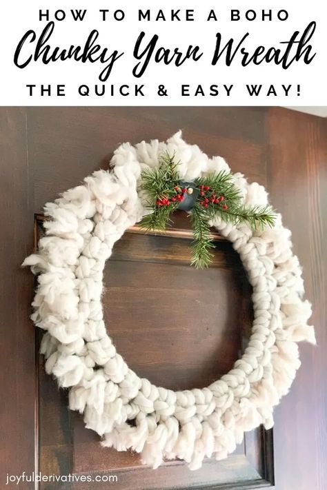 Chunky Yarn Wreath Diy, Diy Chunky Yarn, Yarn Wreath Diy, Chunky Yarn Wreath, Diy Christmas Wreaths Ideas, Christmas Wreaths Ideas, Easy Diy Wreaths, Christmas Wreaths Diy Easy, Yarn Wreath