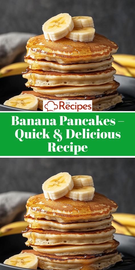 These quick banana pancakes are soft, fluffy, and packed with banana goodness. A perfect breakfast topped with banana slices and maple syrup! Frozen Banana Pancakes, Peanut Butter And Banana Pancakes, Best Banana Pancakes Recipe, Pancake Recipe With Bananas, Quick Banana Pancakes, Banana Pancakes With Pancake Mix Recipe, How To Make Banana Pancakes, Banana Pancake Recipes, Pancake Recipe Banana