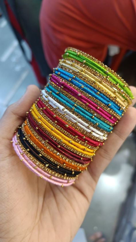 Register Marriage Dress India, Multi Colour Bangles, Jhumka Quotes, Bangles Aesthetic, Metal Bangles Set, Beaded Wedding Jewelry, Traditional Bangles, Gold Jewelry Prom, Silk Thread Bangles Design