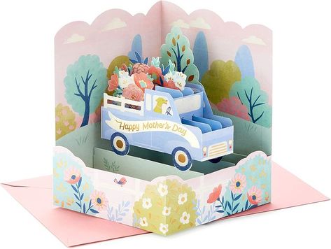 Hallmark Paper Wonder Displayable Pop Up Mothers Day Card (Truckload of Flowers) Truck Full Of Flowers, Pop Up Cards Ideas, Pop Up Mothers Day Card, Paper Craft Design, 3d Diorama, Hallmark Greeting Cards, Great Mom, Flowers 3d, Flowers Card