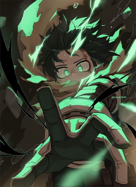 Scarf Short Hair, Bakugo Katsuki Fanart Cute, Green Gloves, Deku Boku No Hero, Gloves White, Yellow Scarf, Midoriya Izuku, Green Jumpsuit, Boku No Hero Academia Funny