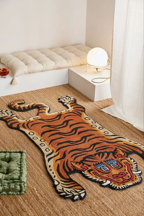 Tiger Tapestry, Urban Outfitters Rug, Tibetan Tiger Rug, Funky Rug, Tiger Silhouette, Urban Outfiters, Rug Urban, Embroidered Duvet Cover, Tiger Rug