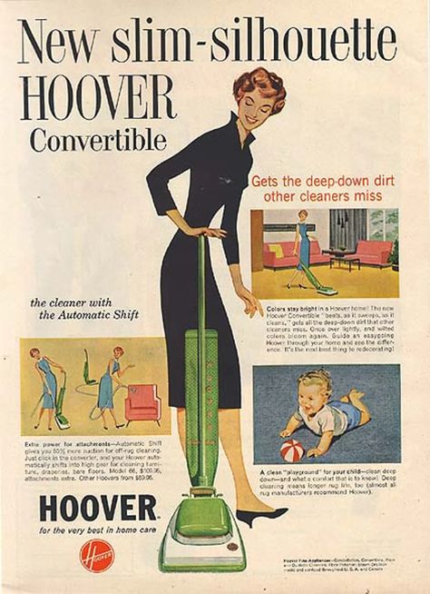 Vintage Vacuum Cleaner, Midcentury Illustration, 1950s Ads, Hoover Vacuum Cleaner, Hoover Vacuum, Vintage Housewife, Vintage Appliances, Retro Housewife, Old Advertisements