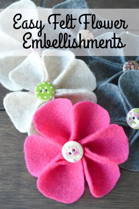 Want to make some cute little flowers as embellishments for your sewing projects? These only take about 10 minutes and cost less than $0.10 to make! Make Felt Flowers, Fleece Projects, Felt Flowers Diy, Sewing Fleece, Flower Embellishments, Sewing Projects For Kids, Felt Flower, Sewing Projects For Beginners, Easy Sewing Projects