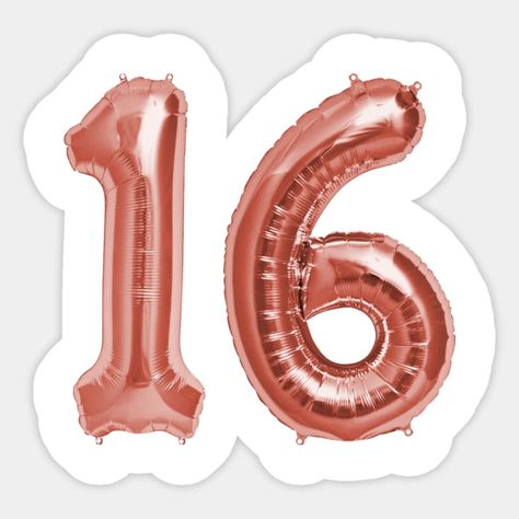 16 Balloons, Birthday Stickers, Number Balloons, Helium Balloons, 16th Birthday, Aesthetic Stickers, Sweet 16, Sticker Set, Sticker Design