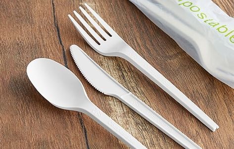 Eco Friendly Disposables: Eco-Friendly Food Packaging & More Disposable Cutlery, Catering Supplies, Plastic Utensils, School Cafeteria, Plastic Cutlery, Fork And Spoon, Forks And Spoons, Break Room, Food Packaging