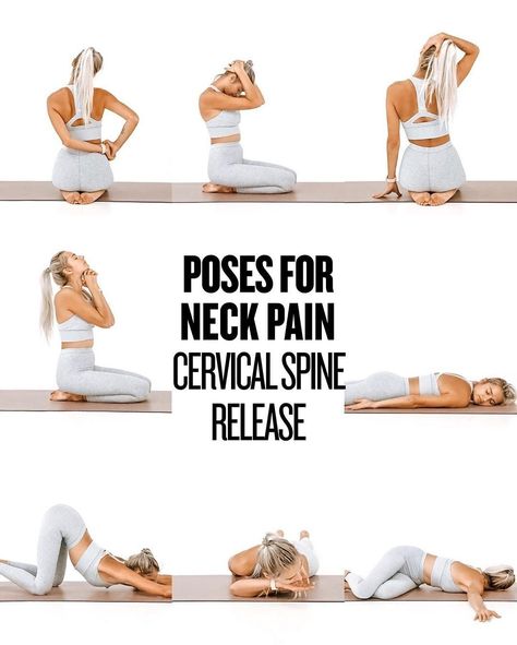 Yoga Stretches For Neck And Shoulders, Yoga Poses For Back Pain Bad Posture, Yoga Neck And Shoulders, Yoga Poses For Neck And Shoulder Pain, Cervical Neck Stretches, Yoga Poses For Neck Pain, Head And Neck Stretches, Yoga For Cervical Neck Pain, Yoga For Shoulders And Neck Pain