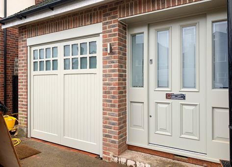 Wood Garage Doors With Windows, Electric Garage Doors Uk, Front Door Garage Door Match, 1930s Garage Door, Garage Door And Front Door Match, Matching Garage Doors And Front Doors, Matching Front Door And Garage Door, Garage And Front Door Matching, Cream Garage Door