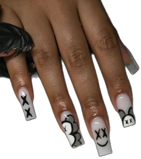 Kaws 🖤🩶🤍 acrylic square nails inspo egbsgallery Cute Kaws Nails, Kaws Nails Short, Kaw Nails, Kaws Nails, Acrylic Square Nails, Winter Nail Art, Square Acrylic Nails, Nails Inspo, Square Nails