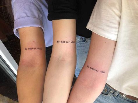 Forever Best Friend Tattoos, Minimalistic Best Friend Tattoos, Lines For Trio Friends, Three Person Tattoo Friends, Trio Best Friends Aesthetic Quotes, Meaningful Trio Tattoo Ideas, Trio Friend Tattoos, Best Friend Tattoos 3 People, Best Friend Tattoos Trio