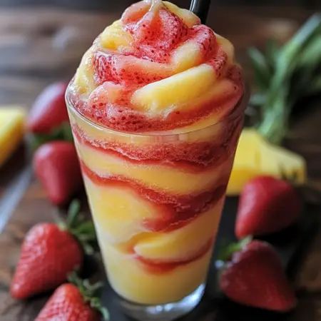 Pineapple Strawberry Swirled Slushies Pineapple Strawberry Swirled Slushies, Ooey Gooey Butter Cookies, Old Fashioned Chocolate Pie, Ruths Chris Sweet Potato Casserole, Kids Drinks, Gooey Butter Cookies, Cracker Toppings, Cookies Homemade, Slushie Recipe