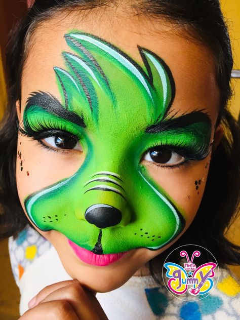 Face Paint Grinch, Face Paint Ideas Christmas, Grinch Face Paint Kids, Kids Christmas Face Paint, Grinch Makeup Kids, Xmas Face Painting, The Grinch Face Paint, Thanksgiving Face Paint, Easy Grinch Makeup