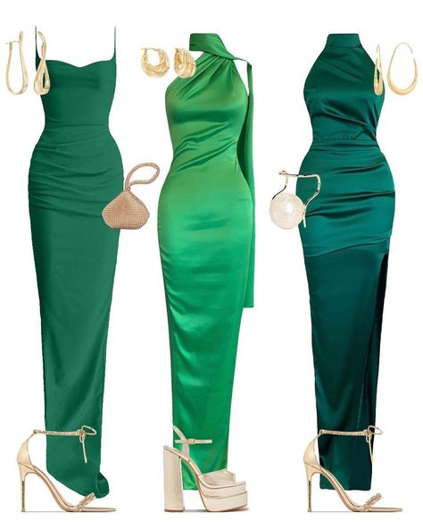 Dress Gowns Elegant, Smart Casual Outfit Women Party, Green Dress For Wedding, Green Dress Wedding Guest, Evening Dress Outfit, Green Dress Outfit, Emerald Dress, Gala Gowns, Chic Clothing Style