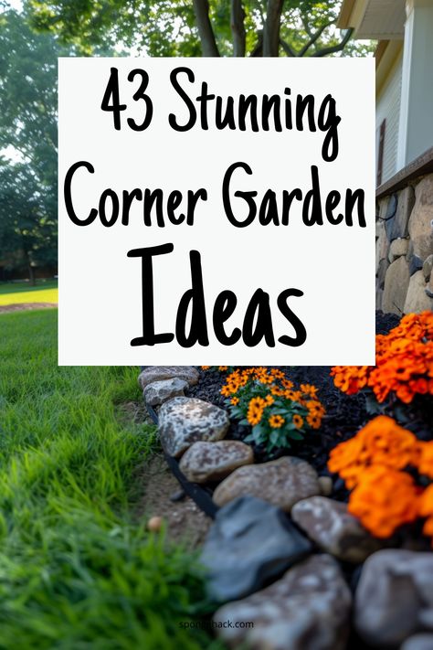 Small Corner Garden Design, Triangle Garden Design Layout, Corner Garden Ideas Front Yard, House Corner Landscaping, Front Corner Landscaping Ideas, Corner Of House Landscaping, Corner Yard Landscaping Ideas Backyards, Small Corner Garden Ideas, Front Yard Corner Landscaping