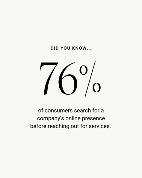 Did you know this statistic?! This is exactly why having a strong online presence is imperative to your business growing. It isn't just social media nowadays... it's a well designed website, presence on podcasts, backlinks to well known publications, and so much more. So what are you waiting for? Whether you hire us or someone else, make sure you're hiring someone who has a well established past of creating an online presence for businesses. It's important 😉 Statistics Web Design, Were Hiring Design, Did You Know Post, Did You Know Design, Social Media Marketing Proposal, Social Media Marketing Aesthetic, Designers Website, What Is Brand, Comunity Manager