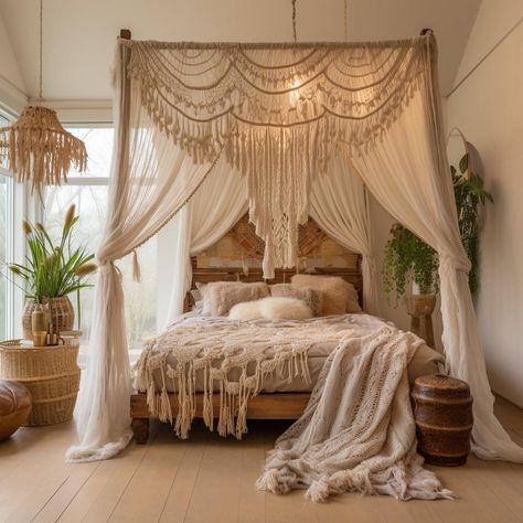 Black Bedroom Ideas For Couples, Canopy Bed Boho, Canopy Bed Aesthetic, Couples Room Decor, Boho Glam Bedroom, Room Decor Luxury, Macrame Bed, Couples Room, Black Bedroom Ideas