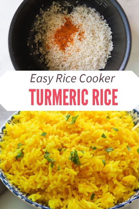 Turmeric Rice Recipe Rice Cooker, Yellow Rice In Rice Cooker, Yellow Rice Rice Cooker, Fluffy Rice Recipe, Rice Turmeric, Turmeric Rice Recipe, Garlic Breads, Rv Food, Potluck Meals