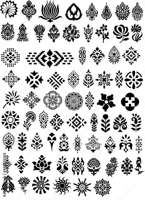 Textile Pattern Design Fashion, Textile Motifs, Vintage Tattoo Design, Wall Stencil Patterns, Design Pattern Art, Stencil Printing, Flower Drawing Design, Pattern Design Inspiration, Folk Art Flowers