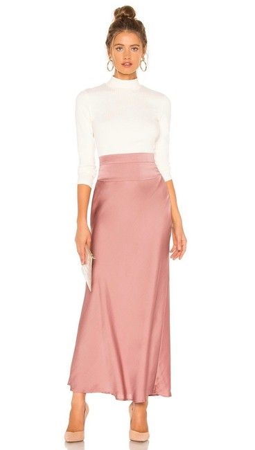 Pink Satin Skirt, Ladies Brunch, Bias Skirt, Skirt Draping, Dusty Mauve, People Brand, Slouchy Tee, Skirt Outfit, Satin Skirt