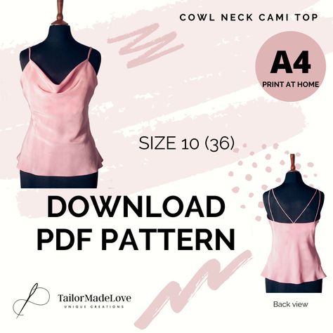 Free Bra Pattern, How To Make Spaghetti, Cowl Neck Cami, Cowl Top, Spaghetti Top, Clothing Tips, Modern Sewing Patterns, Bra Pattern, Diy Skirt