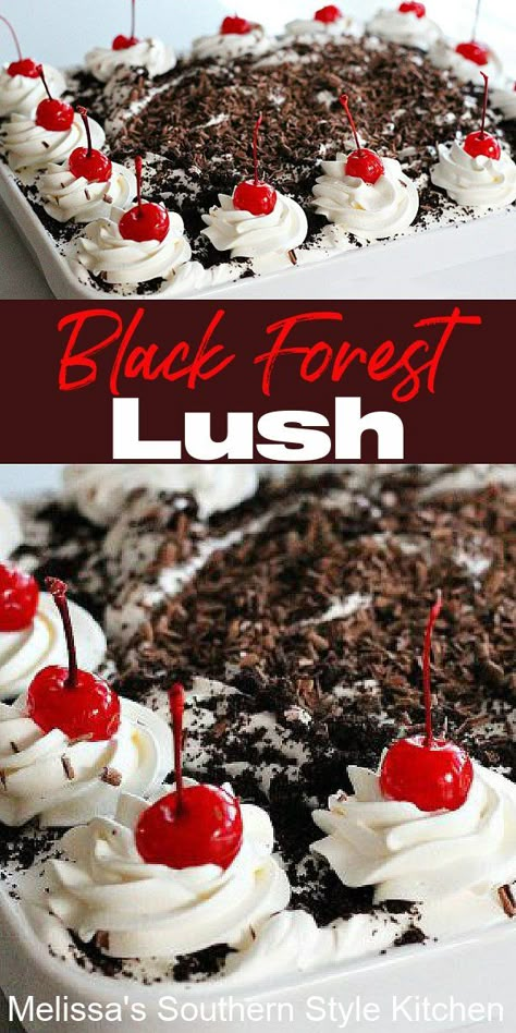 Christmas Lush Dessert, Lush Cakes Dessert Recipes, Black Forest Dessert Ideas, Lush Dessert Recipes, Black Forest Dessert, Decadent Christmas Desserts, Lush Desserts, Lush Cake, Lush Dessert