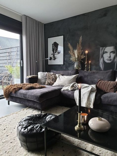 Dark Living Rooms, Black Living Room, Living Room Decor Cozy, Decor Black, Decor Home Living Room, Decor Minimalist, Living Room Decor Apartment, Living Room Grey, A Living Room