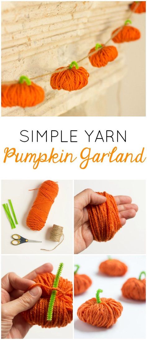 Adorn your mantle with sweet and festive decorations courtesy of this Simple Yarn Pumpkin Garland. This DIY craft project is fun, easy, and great for giving your home decor that pop of seasonal fall style. Yarn Pumpkin Garland, Yarn Pumpkins, Yarn Garland, Simple Halloween Decor, Fun Diy Halloween Decorations, Diy Crafts For Teens, Pumpkin Garland, Diy Yarn, Easy Halloween Crafts