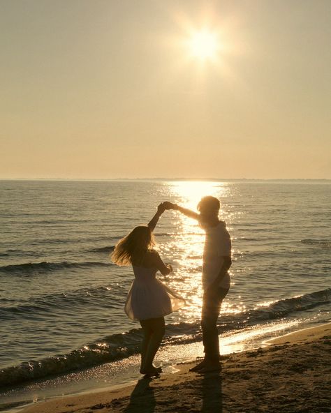 Engagement session dancing in a golden sky✨🌞☁️ So honoured to have captured my sweet friends engagement photos with her high school sweetheart🥹 wishing them nothing but joy and happiness as they step into this next season of their lives💛 #engagmentphotos #engagement #photography #sandbanksbeach #beachengagementphotos #ottawaphotographer #couplesphotography Golden Sky, Beach Engagement Photos, High School Sweethearts, Joy And Happiness, Engagement Photo, Photo Inspo, Engagement Photography, Christmas Photos, Couple Photography