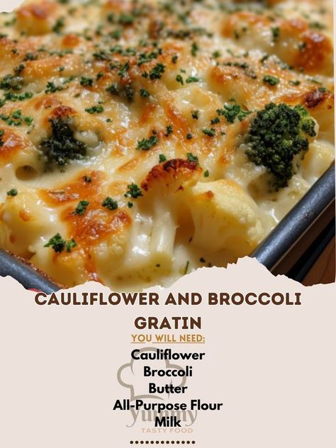 Broccoli Gratin, Tasteful Recipes, Cauliflower And Broccoli, Broccoli And Cauliflower, Cauliflower Gratin, Roasted Vegetable Recipes, Veggie Delight, Roasted Vegetable, Broccoli Cauliflower