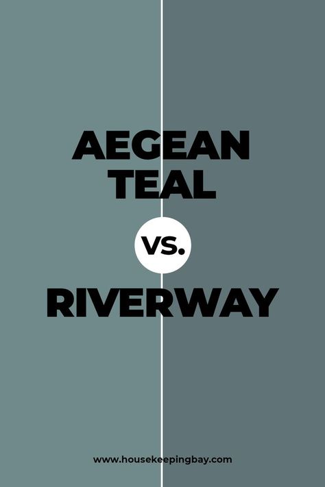 Aegean Teal vs Riverway by Benjamin Moore. If we put Riverway by Sherwin Williams and Aegean Teal by Benjamin Moore side by side, we will see that even though they do have quite many similarities, in general, these paint colors are quite easy to tell the difference between. Learn more about Aegean Teal vs Riverway by Benjamin Moore on our website! Sherwin Williams Aegean Teal, Sw Aegean Teal, Benjamin Moore Agean Teal Front Door, Aegean Teal Exterior House Paint, Riverway Exterior House, Aegean Teal Sherwin Williams, Riverway Sherwin Williams Dining Room, Aegean Teal Benjamin Moore Front Door, Sherwin Williams Riverway Exterior