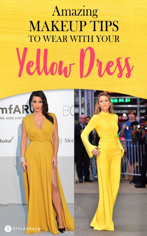 4 Amazing Makeup Tips To Wear With Your Yellow Dress #Makeup #MakeupIdeas #MakeupTips Makeup Ideas For A Yellow Dress, Prom Makeup With Orange Dress, How To Wear Yellow Dress, Makeup With Mustard Dress, Makeup To Wear With Yellow Dress, Yellow Outfit Makeup Ideas, Accessories For Yellow Dress, Makeup With Yellow Outfit, Yellow Dress Nails