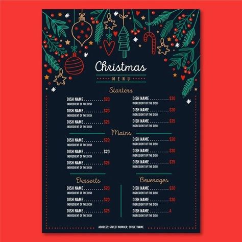 Christmas Menu Design, Christmas Menu Template, Christmas Starters, Xmas Menu, Drink Menu Design, Menu Vintage, Menu Sans Gluten, Cake Background, Menu Design Inspiration