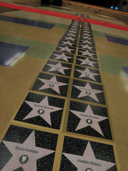 Could be on floor of long hallway leading to "green room lounge" near gym. If we get enough stand ups, they could also populate the long hallway and make good photo ops. Walk Of Fame Stars, Fame Ideas, Farewell Ideas, Hollywood Classroom, Auction Themes, 8th Grade Dance, Hollywood Night, Hollywood Party Theme, 8th Grade Graduation