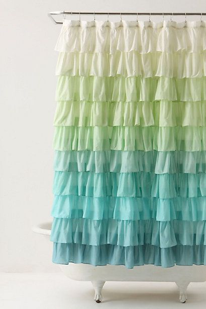 Those ruffles Anthropologie Shower Curtain, Ombre Shower Curtain, Curtain Tutorial, Diy Ruffle, Ruffle Shower Curtains, Cute Shower Curtains, Diy Shower Curtain, Ruffle Curtains, Anthropologie Inspired