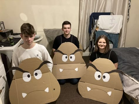 Goomba mario kart super mario halloween costumes Easy Mario Bros Costume, Shy Guy Mario Costume, Mario Kart Costume Ideas, Mario Bros Characters Costumes, Kamek From Super Mario Costume, Tanooki Mario Costume, Diy Goomba Costume, Super Mario Boo Ghost Costume, Mario Parade Float Ideas