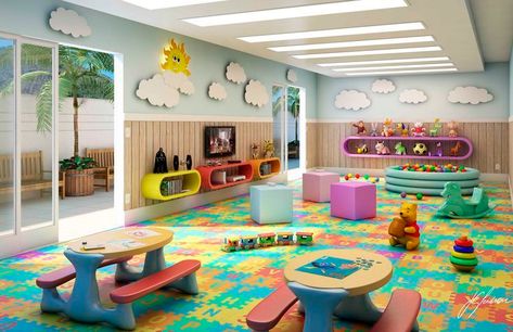 Kids Garden Toys, Daycare Room Design, Indoor Playground Design, Indoor Playroom, Kindergarten Interior, Creative Kids Rooms, Daycare Decor, Preschool Decor, Daycare Design