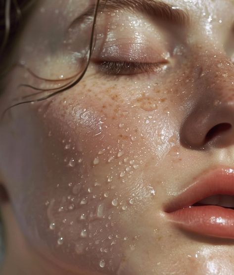 Water On Skin Aesthetic, Face Mist Photoshoot, Sun Care Photography, Hydrated Skin Aesthetic, Embracing Natural Beauty, Face Mist Aesthetic, Smooth Skin Aesthetic, Facial Aesthetics Skin Care, Face Skin Care Aesthetic