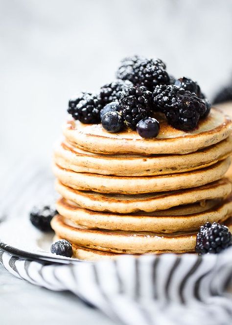 Whole Wheat Pancakes | Skinnytaste Wheat Pancake Recipe, Oat Flour Pancakes, Egg White Protein, Whole Wheat Pancakes, Wheat Pancakes, No Flour Pancakes, Skinny Taste Recipes, Protein Pancakes, Egg White