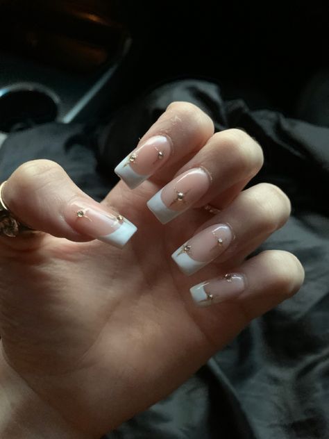 White French Tip Square Nails, White French Tip Square, French Tips Square, French Tip Gold, French Tip Square Nails, Square Acrylics, French Tip White, French Tip Square, Armani Hotel