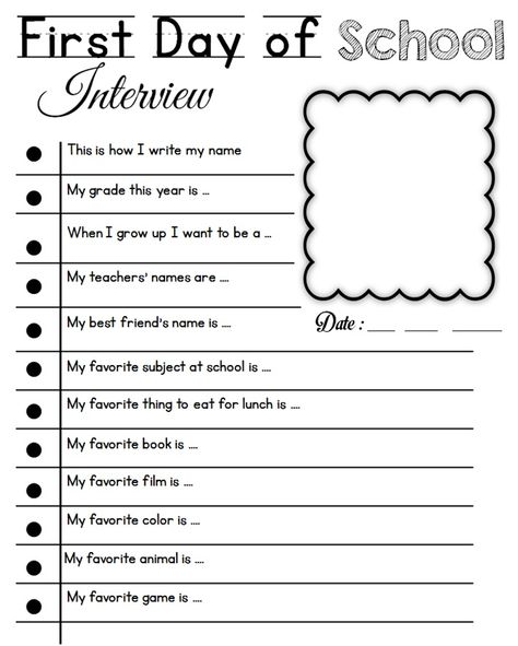 Enjoy Teaching English: First Day of School Interview First Day Of School Interview, Class Worksheets, School Interview, First Day Of Class, First Day School, Kindergarten First Day, Homeschool Planning, School Worksheets, Education Motivation