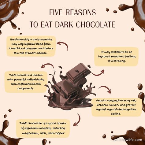 The holiday season is the perfect time to indulge in our favorite treats, especially chocolate! If you want to satisfy your cravings while being mindful of your health, you might try some dark chocolate. 🖤✨ Unlike milk chocolate, dark chocolate contains a higher proportion of cacao, which is packed with antioxidants and nutrients that are beneficial for your body. Additionally, it typically has less sugar and fewer additives, making it a healthier option overall. #HolidaySeasonTips Dark Chocolate Benefits For Women, Chocolate History, Benefits Of Chocolate, Dark Chocolate Brands, Breast Sizes Chart, Dark Chocolate Benefits, Healthy Hot Chocolate, Chocolate Benefits, Healthy Dessert Recipes Easy